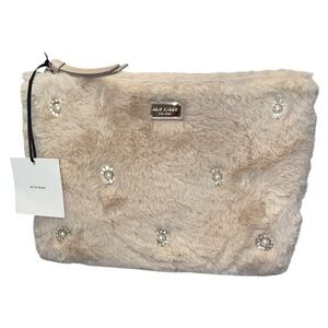 KATE SPADE FAUX FUR PEARL ENCRUSTED CLUTCH POUCH